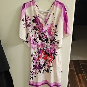 Floral V-Neck Dress with Purple Accents